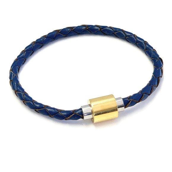 Lisa Schwartz NWT Navy Two-Tone Stainless Steel Braided Leather Bracelet - Picture 1 of 2